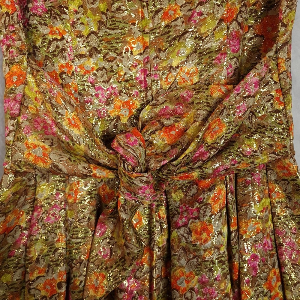 Vintage Suzy Perette Dress Womens Small Floral Metallic Jacquard Fit Flare 60s - Picture 9 of 16